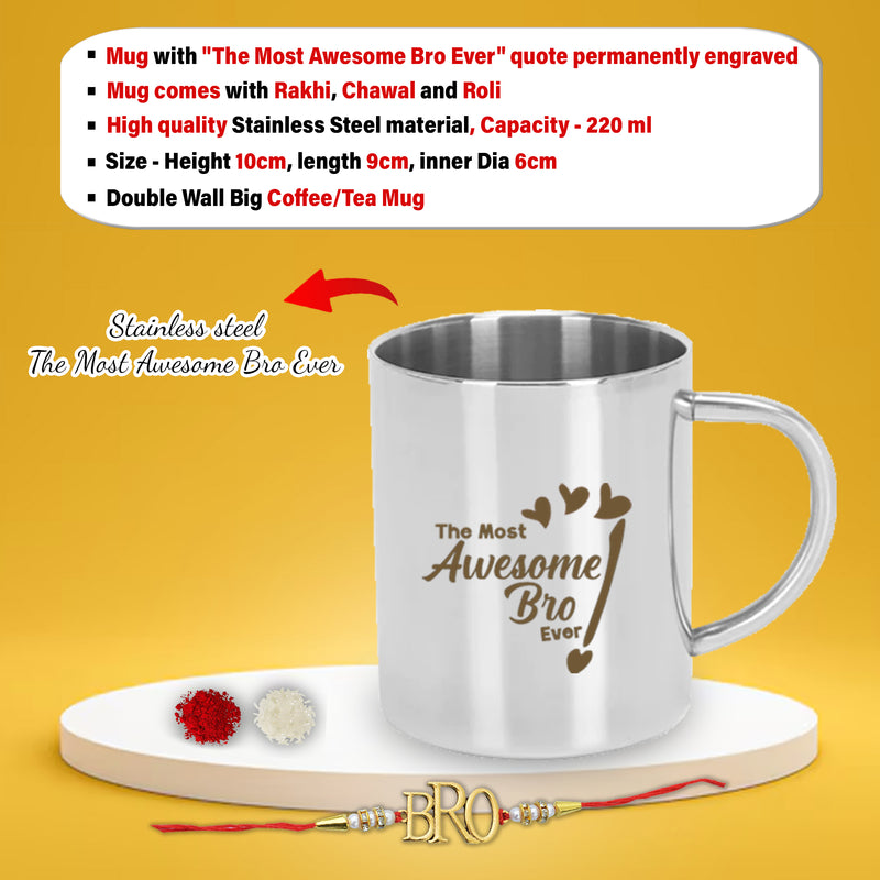 Rakshabandhan Gift Set- Awesome Bro Quote Engraved Mug & Black Bottle