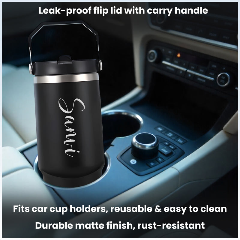 Custom Name Stainless Steel Tumbler 900ml – Vacuum Insulated Bottle with Straw.