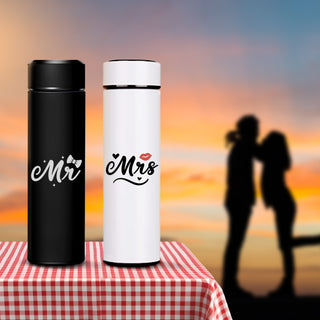 Couple Water Bottle Set of 2 Bottles with Couple Design Printed.