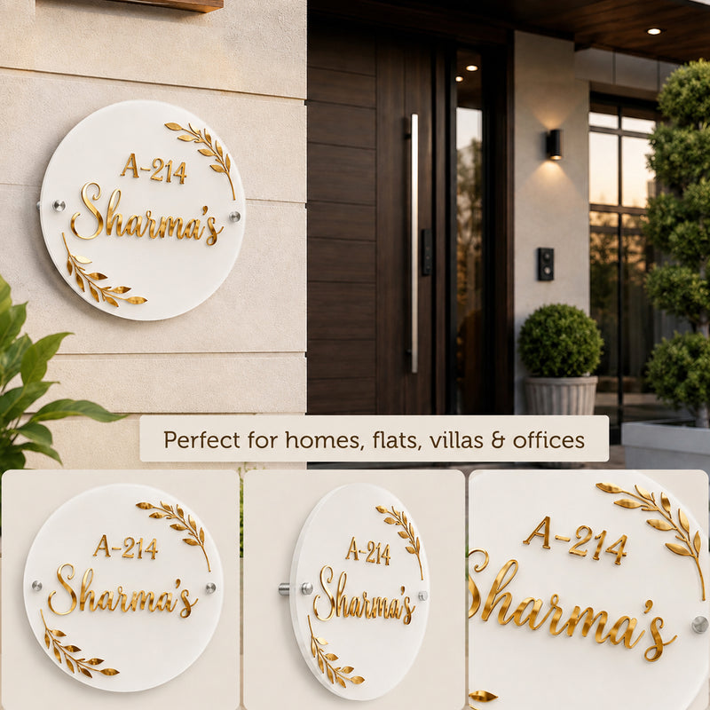 Customized Round Acrylic Name Plate with Name & House Number.