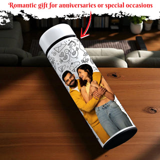 White Temperature Bottle – Personalized with Photo, Logo, or Wishes, 500 ML