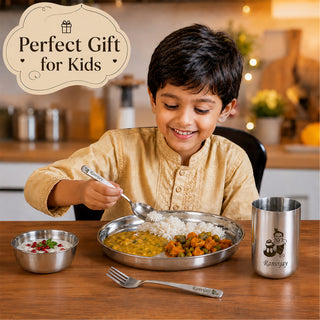Customized Stainless Steel Meal Set with Name and Cartoon Character Engraved.