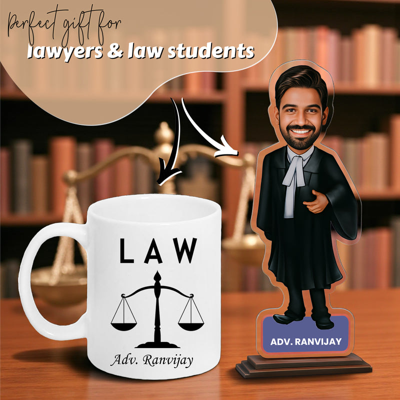 Personalized Acrylic Caricature 6x8 Inch for Lawyers with Custom Name Mug.