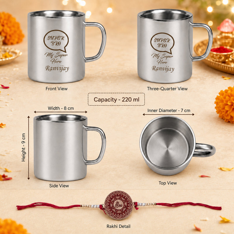 Customized Stainless Steel Mug with Name Engraved & Super Bro Design Engraved.