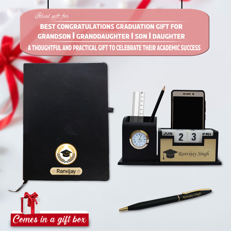 Personalized Graduation Gift Set – Engraved Pen, Diary & Pen Stand