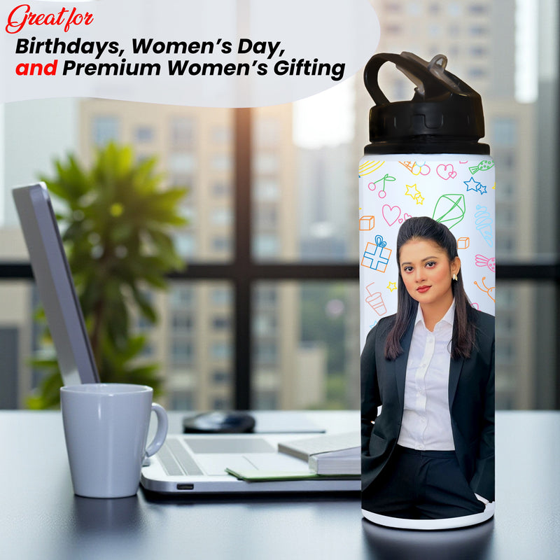 Customized Photo Printed 750 ML Aluminum Bottle for Women