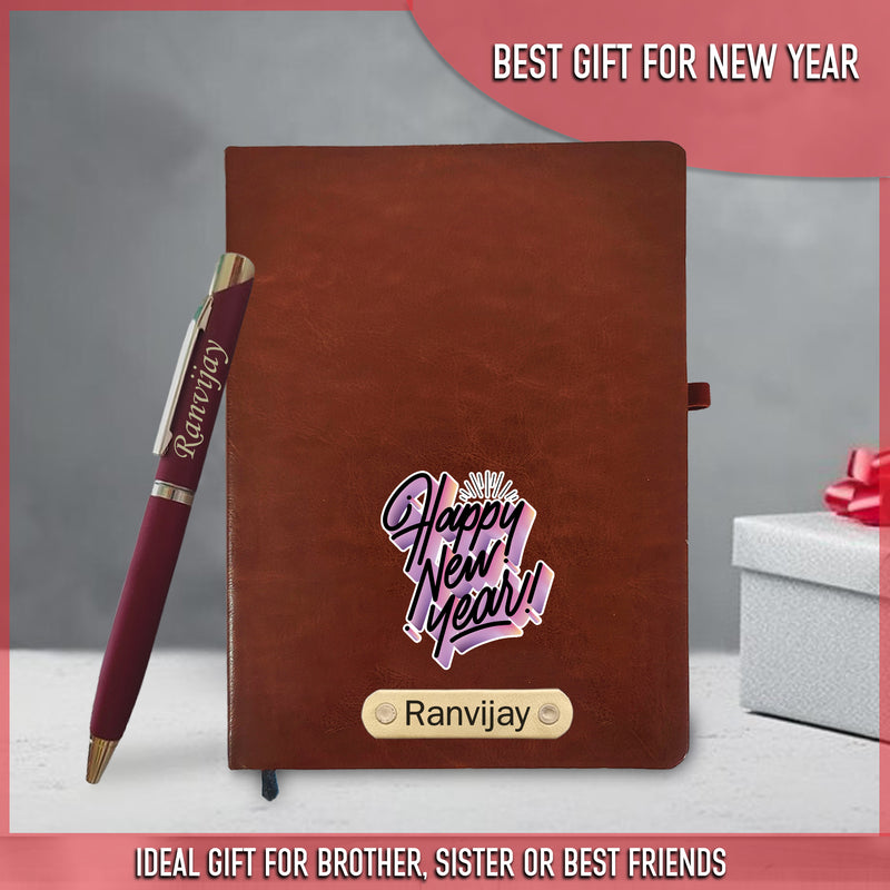 Customized New Year Gift Set - Diary & Pen- Brown