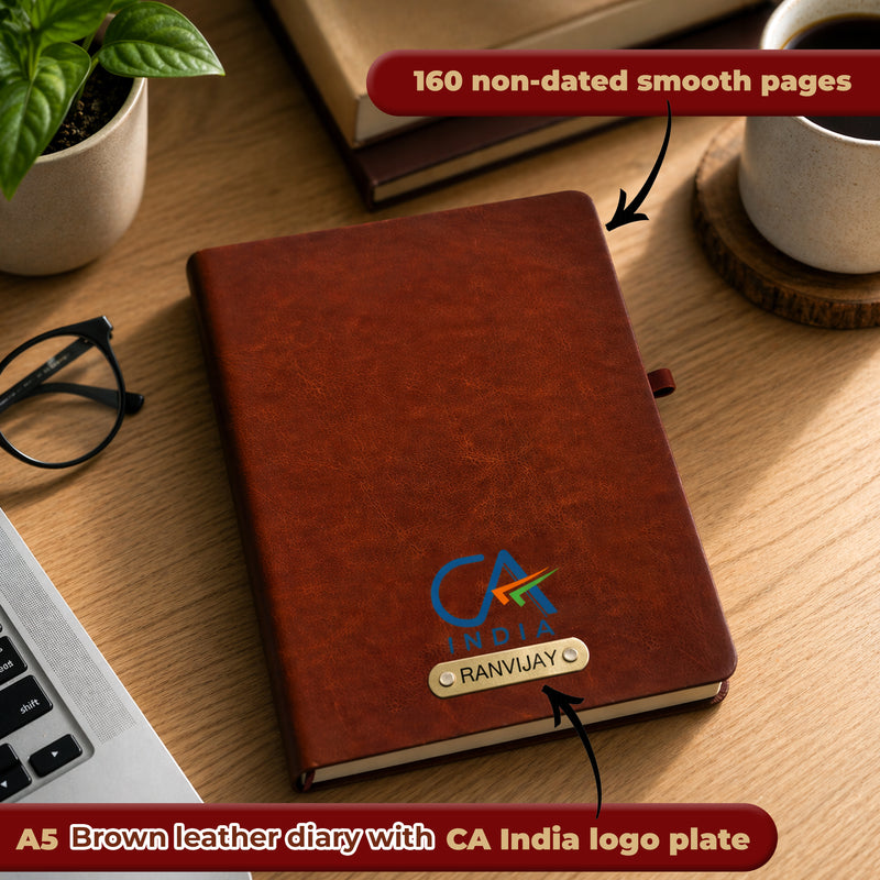 Customized Non-Dated Ruled Leather Diary with Name Printed & Colored Logo Embossed