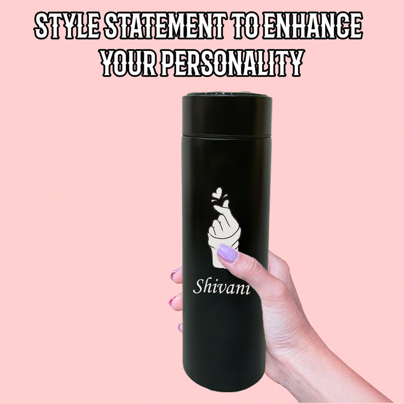 Stainless Steel Water Bottle with Click Love Symbol & Your Name Engraved.