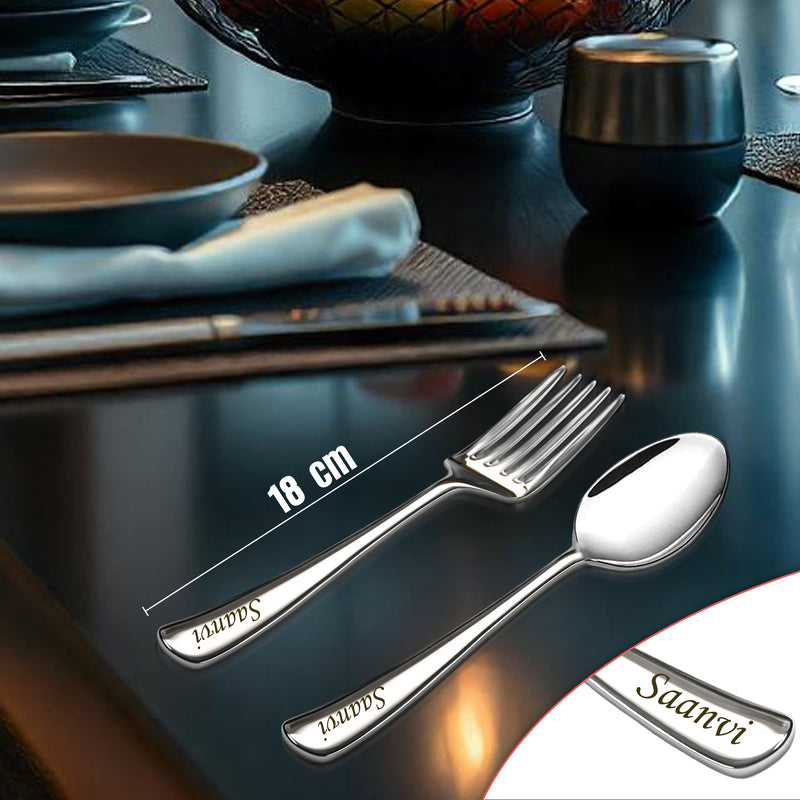 Customized Kids Stainless Steel Plate Set with Photo & Name Engraving | Round Plate, Spoon & Fork