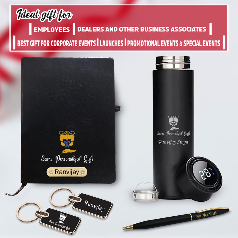 Custom Combo Set - Metal Keychain, Temp Bottle, Slim Pen & Diary