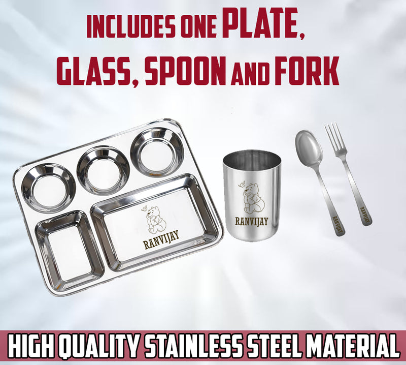 Custom Engraved Kids Meal Set - Thali, Glass, Spoon & Fork