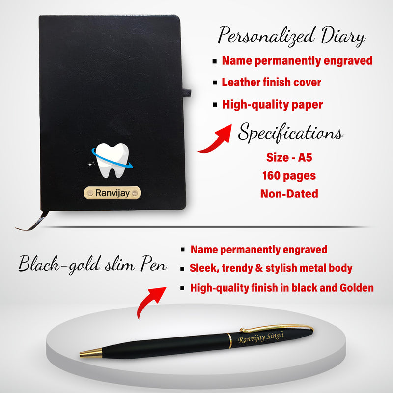Customized Dentist Gift Set – Keychain, Pen, Bottle & Diary with Name.