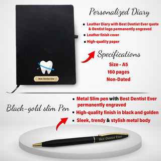 Unique Dentist Gift Set – Keychain, Pen, Bottle & Diary with ‘Best Dentist Ever’.