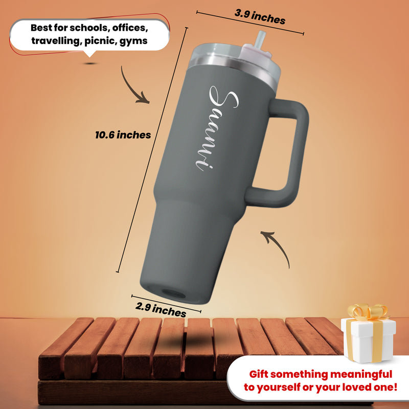 Personalized Stainless Steel Travel Tumbler with Lid, Straw & Name Engraving.