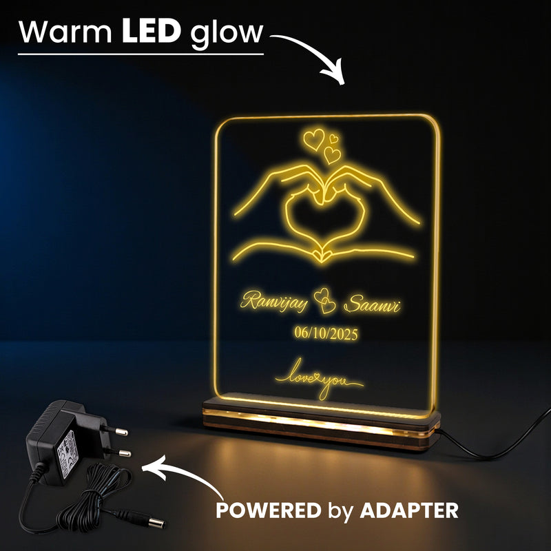 Personalized 3D Illusion LED Acrylic Lamp 6x8 inch for Couples – Customizable Night Light with Names & Date