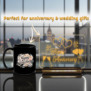 Acrylic Happy Anniversary LED Night Lamp 4x6 inch & Ceramic Mug Combo