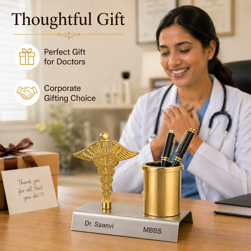 Custom Doctor Symbol Pen Stand with Engraved Name & Designation | Gift for Doctors