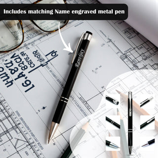 Customized Black Leather Diary with Coloured Logo Embossed & Name Engraved Pen.