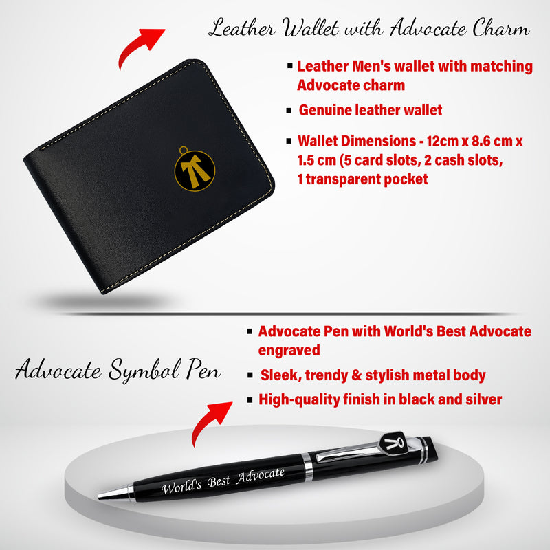 Advocate Combo - Advocate Keychain, Pen with 'World's Best Advocate' & Wallet with Advocate Charm.