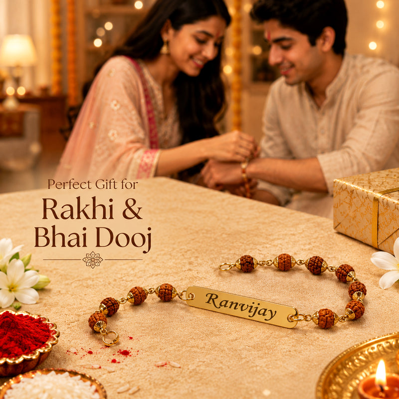Personalized Rudraksh Rakhi with Name Engraved.
