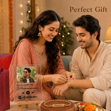Customized Chain Rakhi with Name Engraving & Customized Spotify Photo Frame with Song Code