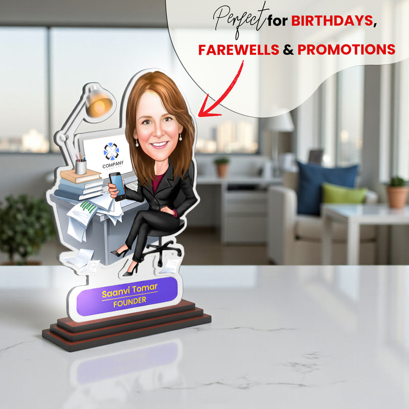 Personalized Photo Caricature for Boss – Custom Name Caricature Standee.