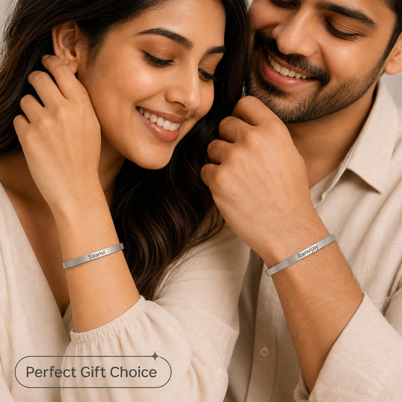 Customized Adjustable Stainless Steel Unisex Kada With Name Engraved.