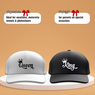 King & Queen Printed Couple Caps – Matching Hats for Couples (Set of 2)