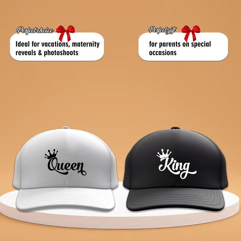 King & Queen Printed Couple Caps – Matching Hats for Couples (Set of 2)