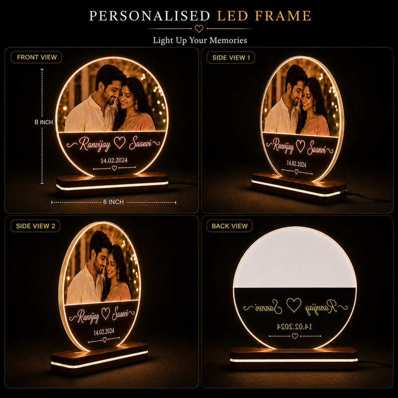 Personalized Round LED Photo Frame 6x8 Inch – Customized HD UV Printed Acrylic Lamp with Photo, Name & Date