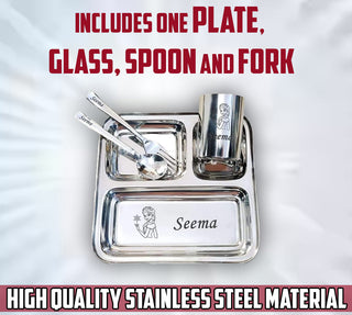 Personalized 3-Compartment Thali Set for Kids.