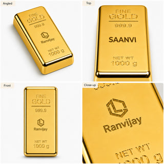 Customized Gold Bar Paperweight with Name or Company Logo | Customized Realistic Metal Gold Biscuit Paper Weight (Pack of 3)