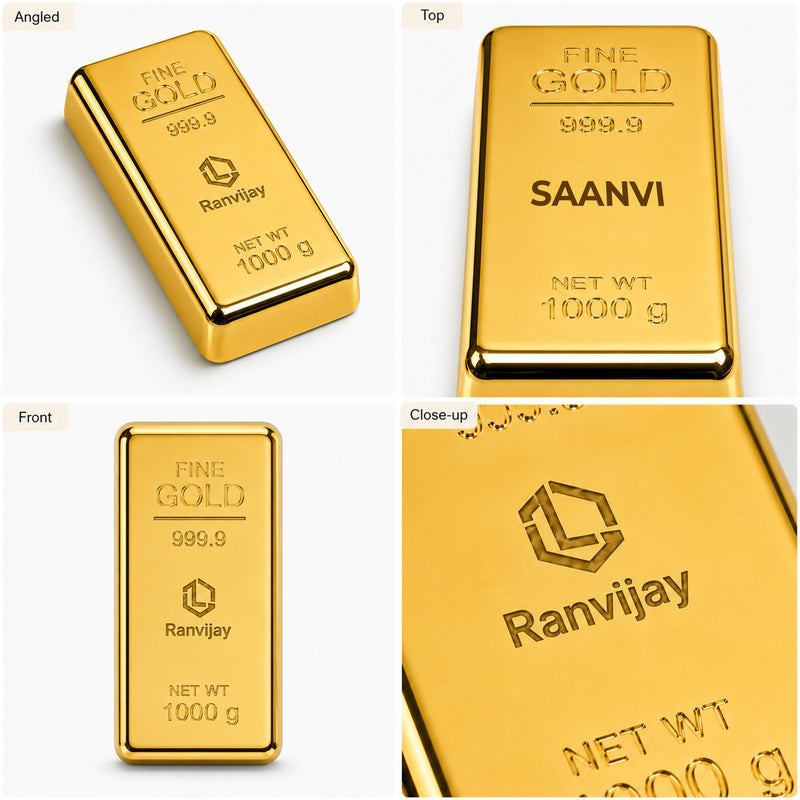 Customized Gold Bar Paperweight with Name or Company Logo | Customized Realistic Metal Gold Biscuit Paper Weight (Pack of 3)