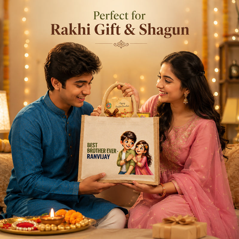 Customized Raksha Bandhan Jute Gift Bag with Name, Message or Quote | Customized Best Brother Gift Bag (Pack of 2)