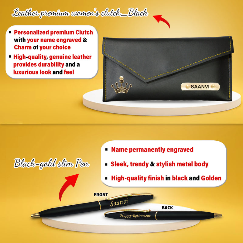 Retirement Gift for Her – Personalized Clutch, Mug, & Pen.