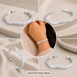 Customized Stainless Steel Kada Bracelet - Engraved Name Armlet for Men & Women.