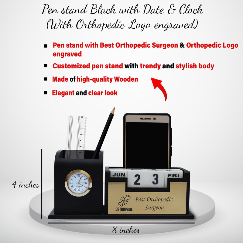 Orthopedic Combo-  Pen with 'Best Orthopedic Surgeon' Engraved, Pen Stand & Diary with Orthopedic Logo.