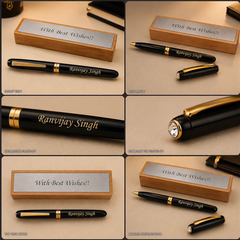 Customized Magnetic Roller Pen With Your Name & Message Engraved On Wooden Box