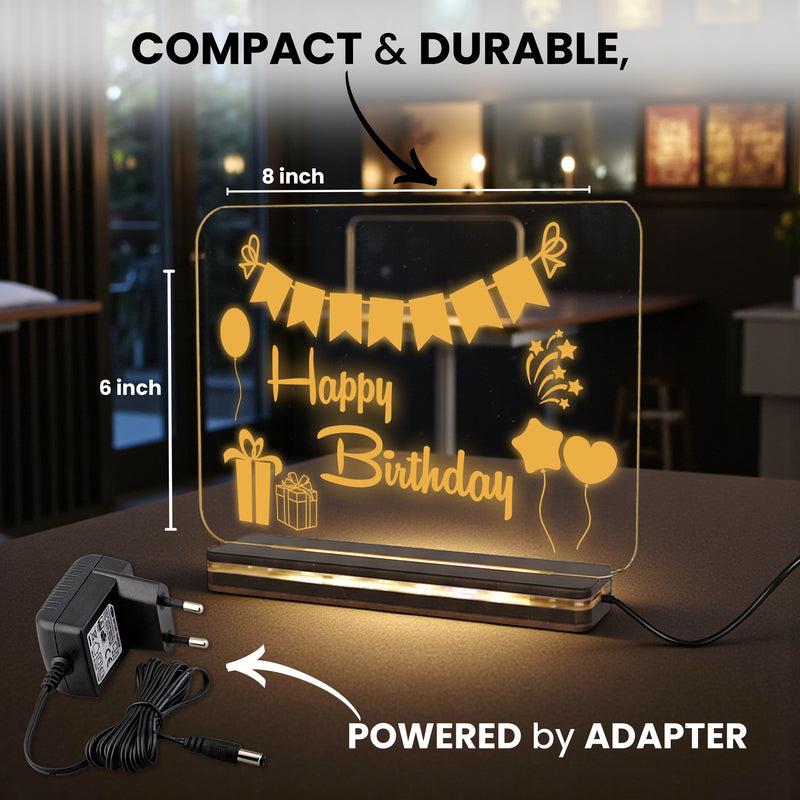 Personalized Birthday LED Acrylic Lamp with Wooden Base & Custom Mug with Name