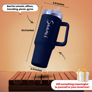 Personalized Stainless Steel Travel Tumbler with Lid, Straw & Name Engraving.