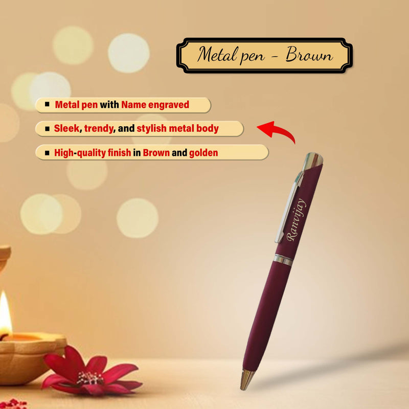 Personalized Diwali Gift Set – Leather Diary, Pen, Dry Fruit Jar & Diyas.