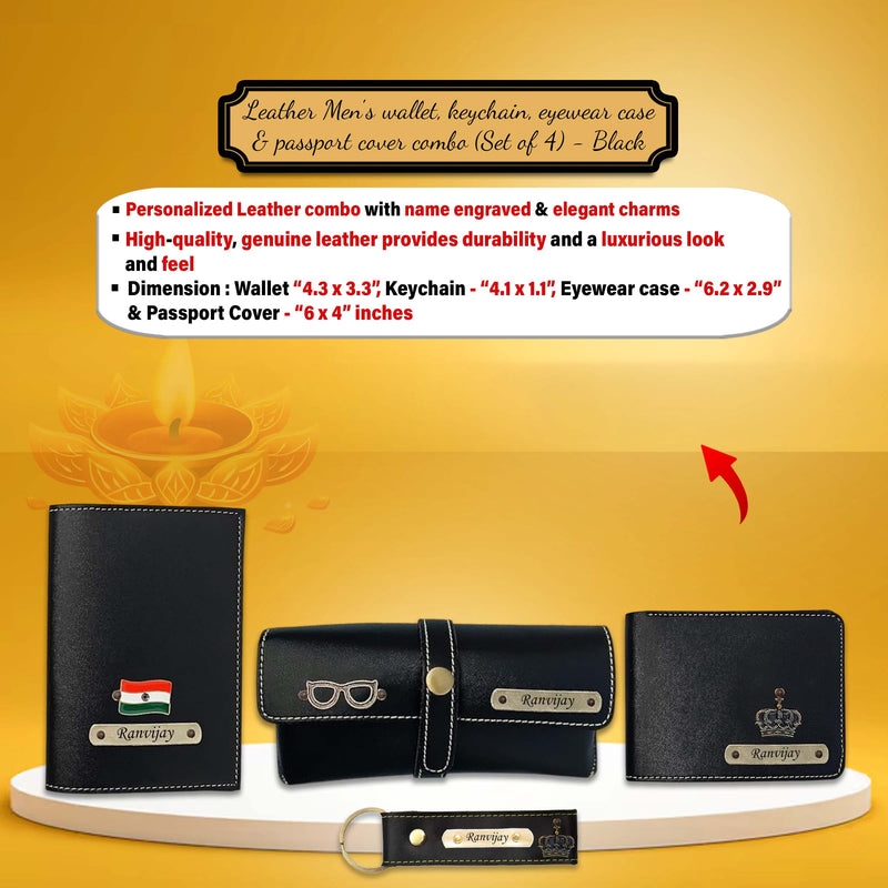 Diwali Gift Set – Wallet, Keychain, Eyewear Case & Passport Cover + Black Bottle.