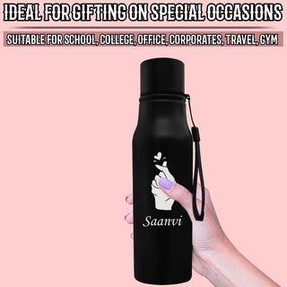 Customized Stainless Steel Water Bottle with Heart and Click Symbol & Your Name Engraved
