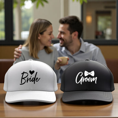 Bride & Groom Caps (Set of 2) – Matching Wedding Couple Caps.