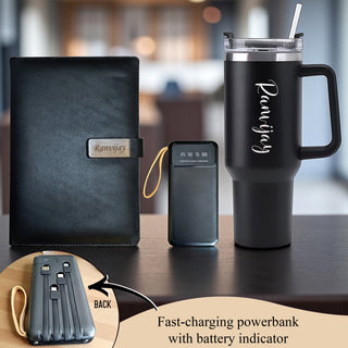 Personalized 6-in-1 Corporate Set – Custom Name/Logo Engraved 1200ml Tumbler, Diary, Pen, Keychain, Cardholder & 10,000 mAh Power Bank