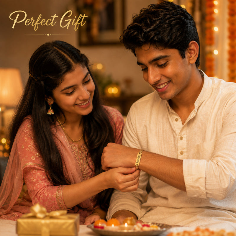 Personalized Rakhi for Brother with Name | Customized Golden Bracelet (Pack of 2)