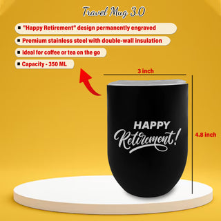Retirement Gift Set – Thermos Bottle & Travel Mug with Happy Retirement Quote