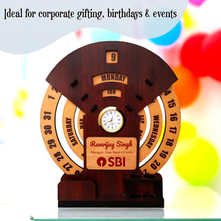 Customized Wooden Calendar With Desk Organizer & Clock.