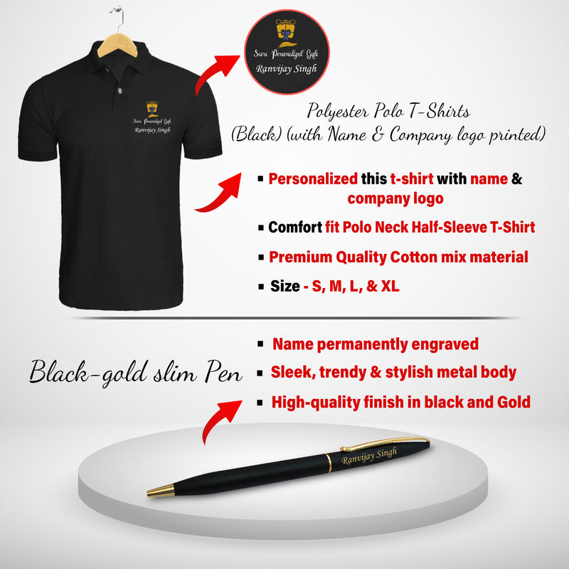 Executive Combo Set - Slim Pen, Metal Mobile Stand, Mouse Pad & Custom Polo T-Shirt.